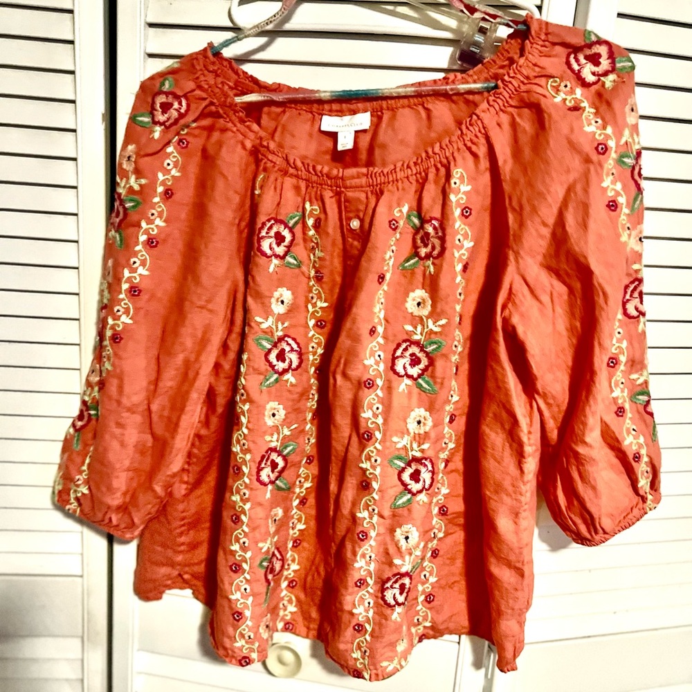 Embroidered Off-Shoulder Women's Top in Coral